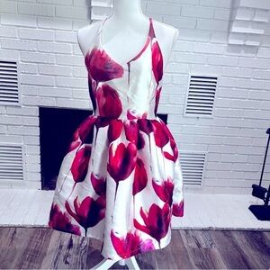 Varga Spaghetti Strap Halter Style Floral Print Skater Dress Sz Juniors Large